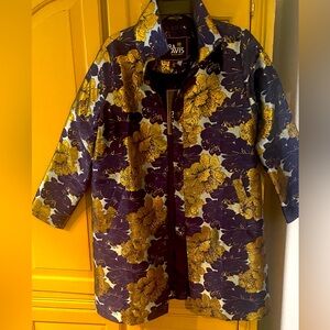 RARA AVIS By Iris Apfel blue and gold jacguard jacket with hook and eye clasp
